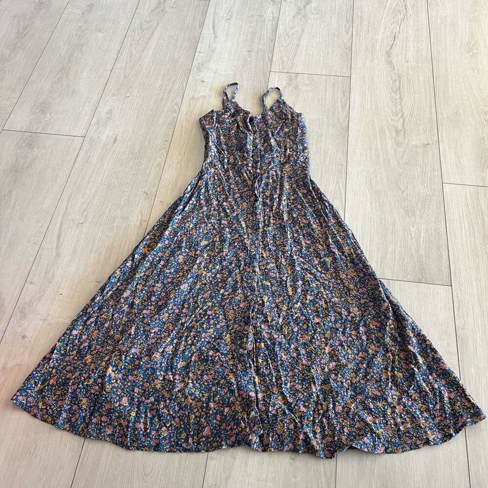 ROLLA'S Floral Maxi Sundress in Navy with Pink, Yellow & Green Accents